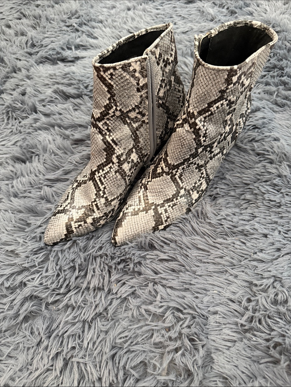 Steve Madden Snake-Print Pointed Ankle Booties in Black and Gray